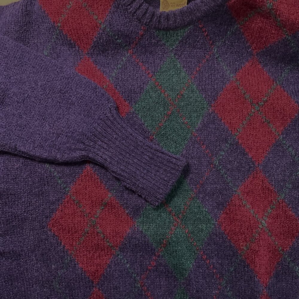 Shannon 100% Shetland Wool Argyle Sweater Large Mens Blue Green Red Made In Irel